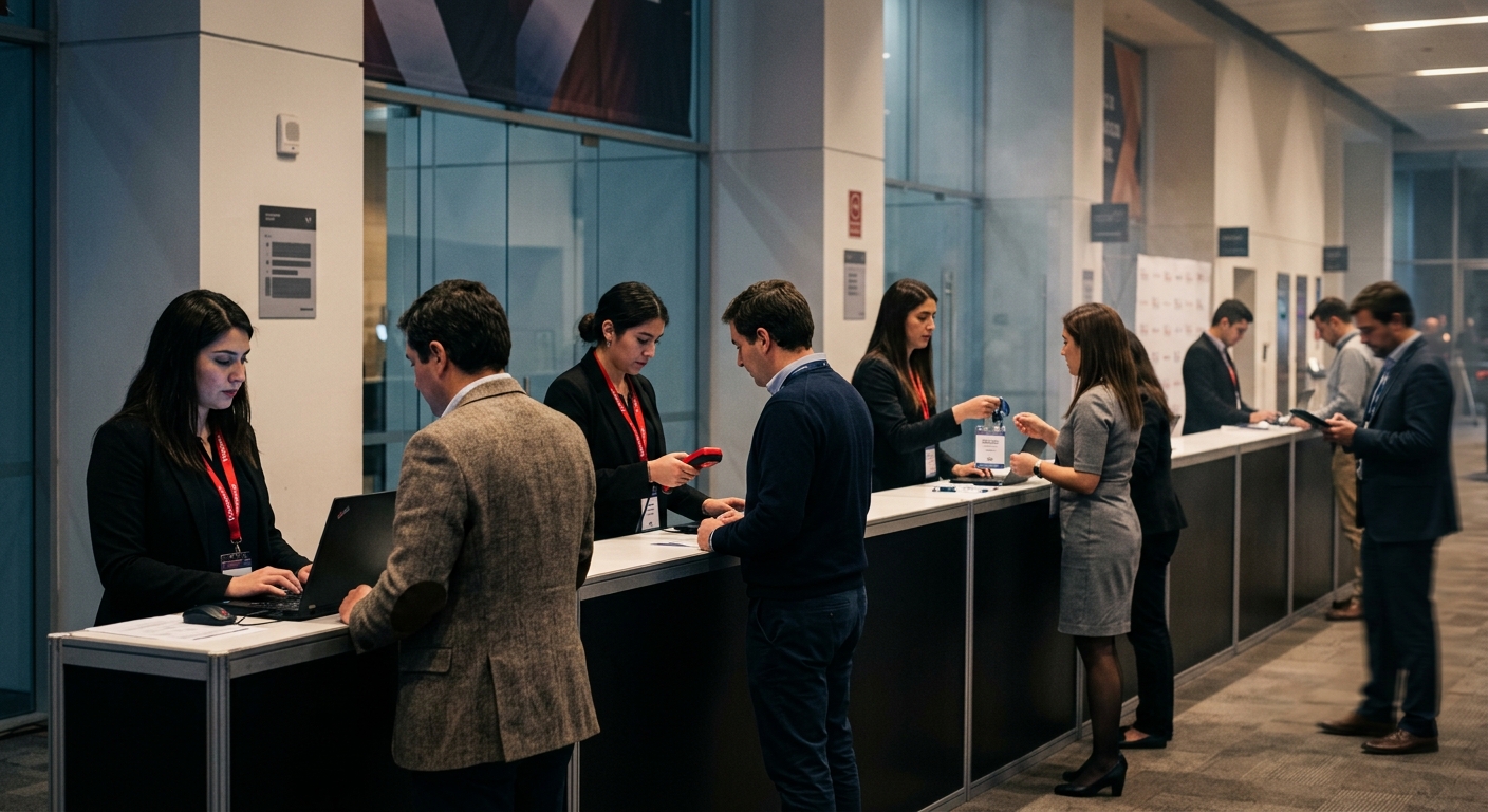 Ticketplus staff accrediting an attendee with a printed credential at the event entrance